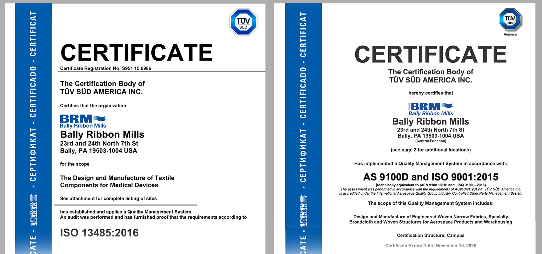 BRM Quality Certifications - AS and ISO